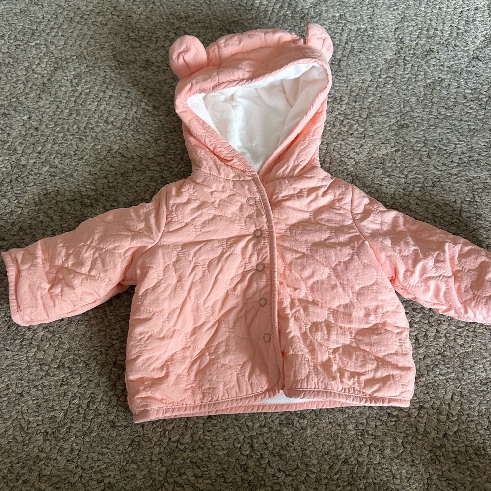 Wander Peach Quilted Baby Hooded Jacket with White Lining